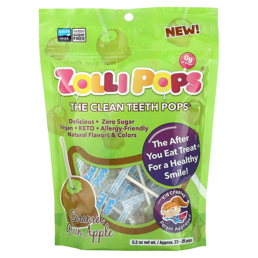 Zollipops-The Clean Teeth Pops-Caramel Green Apple-Approx. 23-25 Pops-5.2 oz