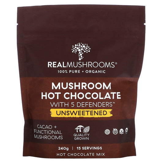 Real Mushrooms-Mushroom Hot Chocolate with 5 Defenders-Unsweetened-240 g