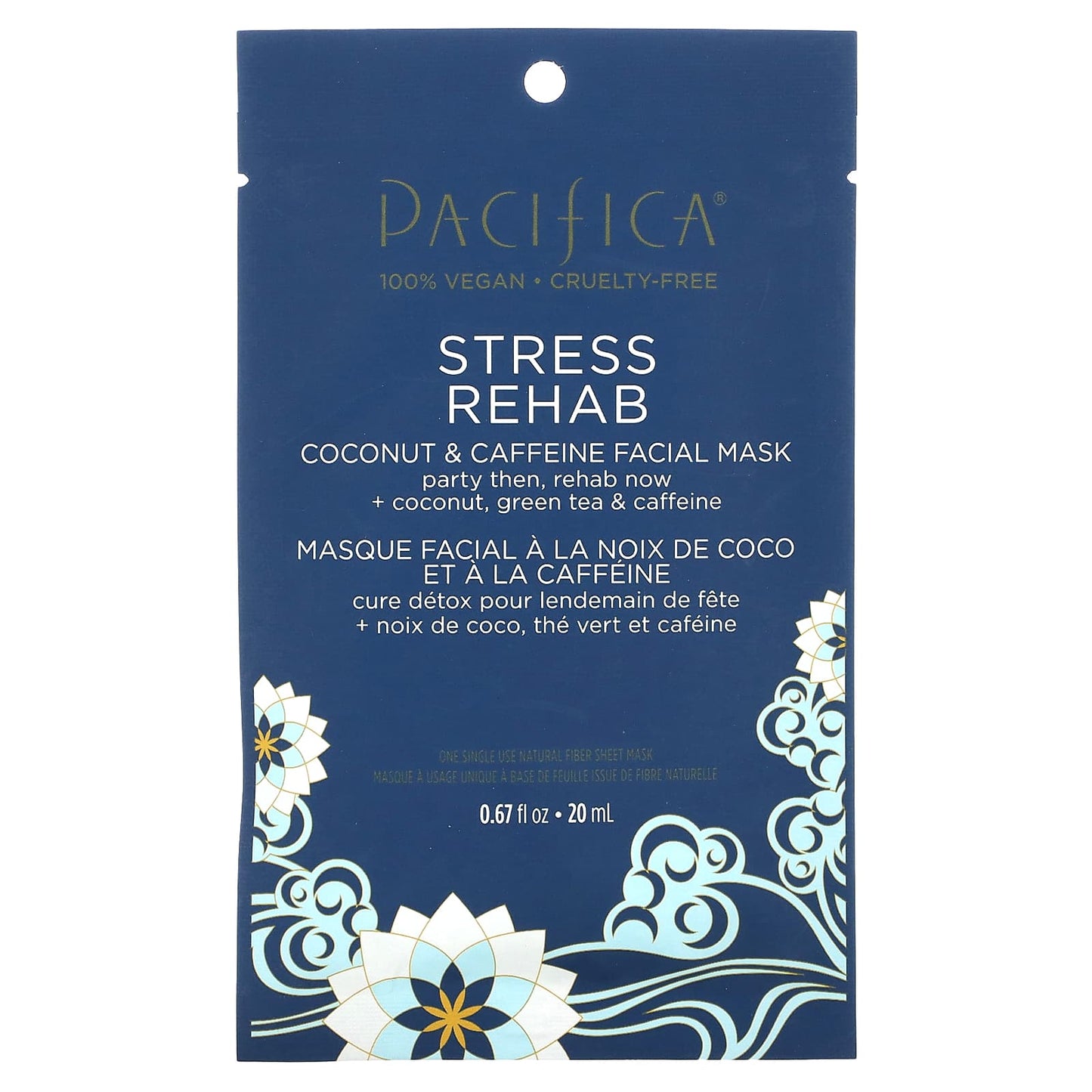 Pacifica-Stress Rehab-Coconut & Caffeine Beauty Facial Mask -1 Sheet Mask-0.67 fl oz (20 ml)