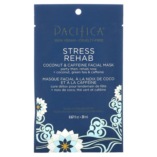 Pacifica-Stress Rehab-Coconut & Caffeine Beauty Facial Mask -1 Sheet Mask-0.67 fl oz (20 ml)