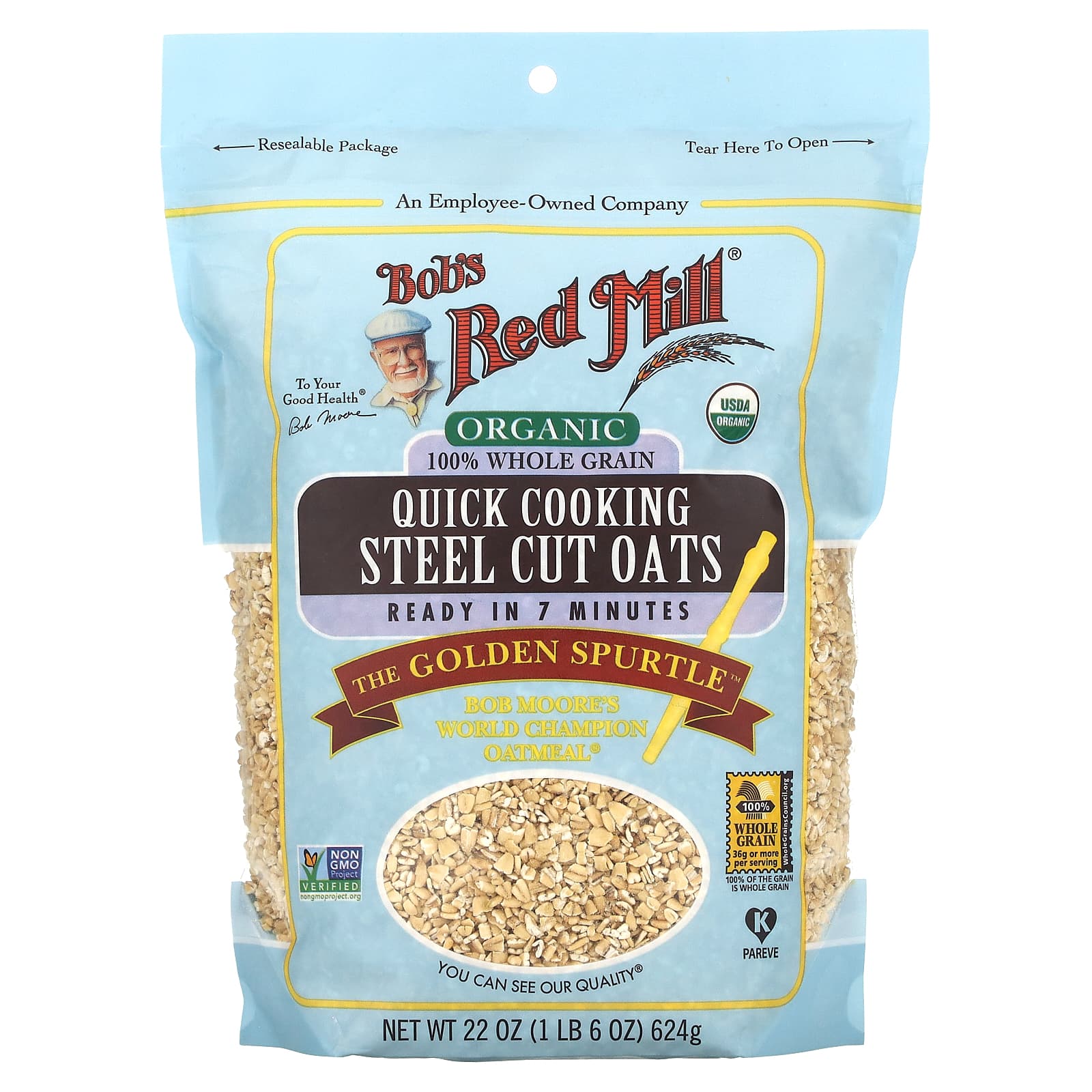 Bob's Red Mill-Organic Quick Cooking Steel Cut Oats-Whole Grain-1 lb 6 oz (624 g)