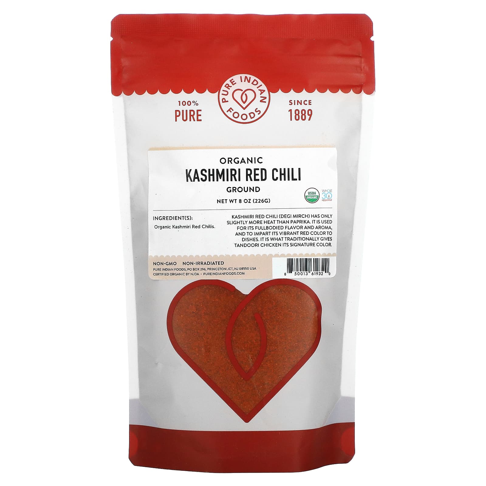 Pure Indian Foods-Organic Kashmiri Red Chili-Ground-8 oz (226 g)