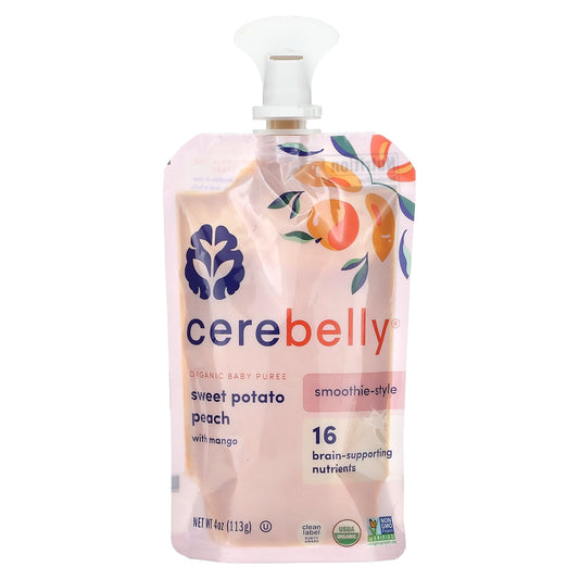 Cerebelly-Organic Baby Puree-Smoothie-Style-Sweet Potato Peach with Mango-4 oz (113 g)