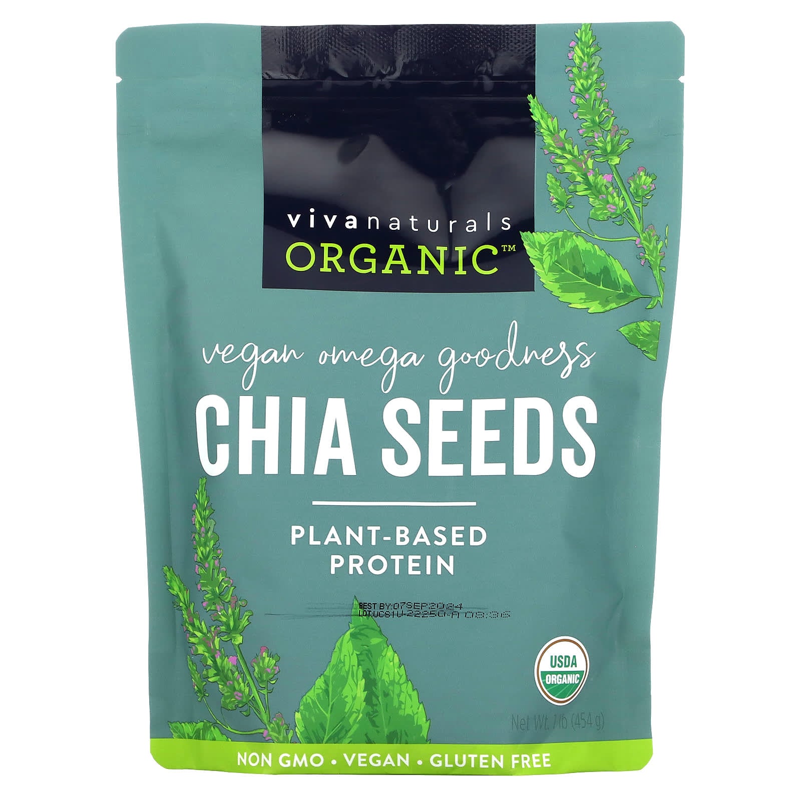 Viva Naturals-Organic-Chia Seeds-1 lb (454 g)