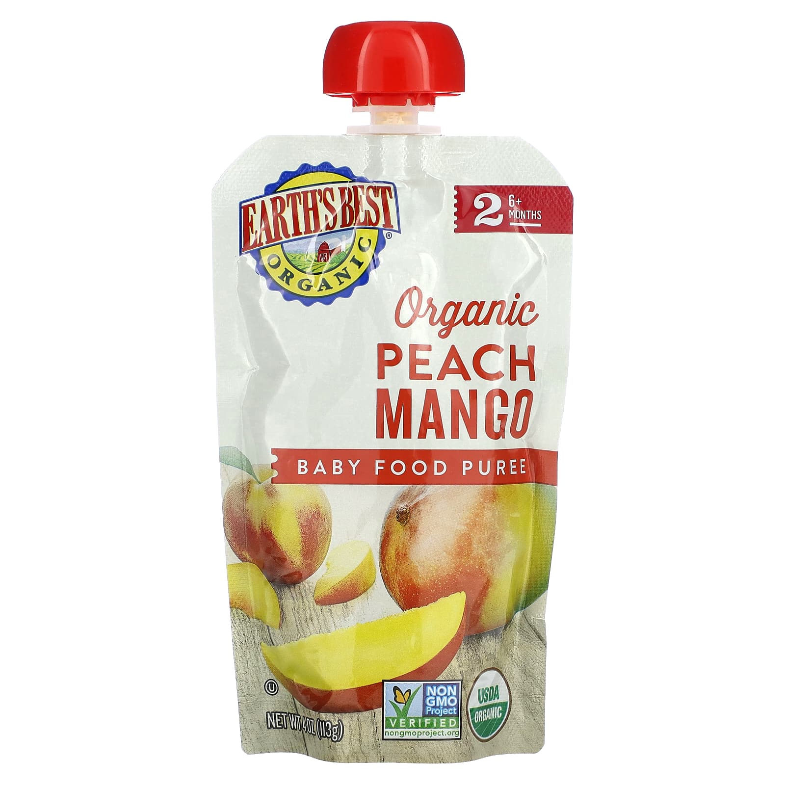 Earth's Best-Organic Baby Food Puree-6+ Months-Peach Mango-4 oz (113 g)