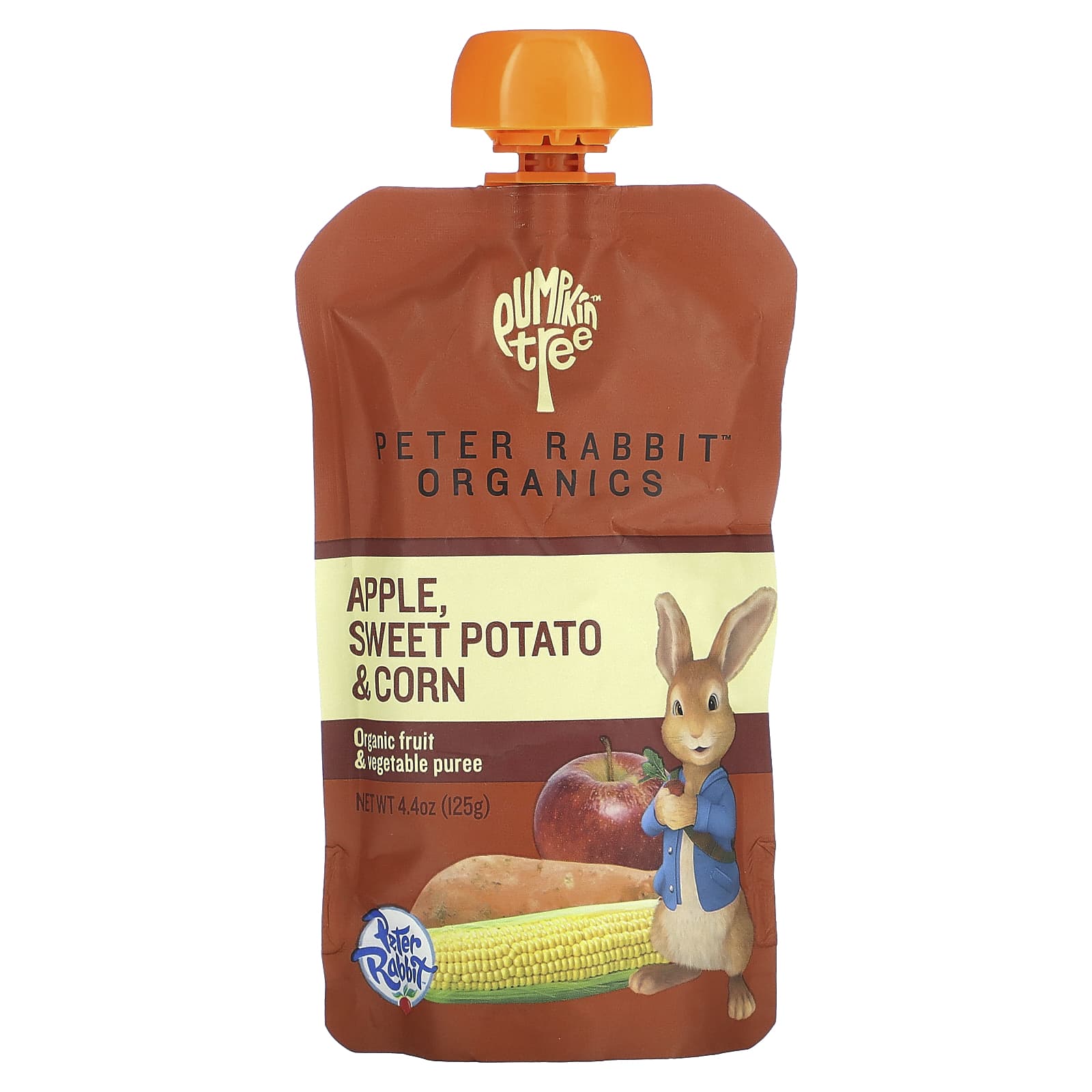 Pumpkin Tree Organics-Peter Rabbit Organics-Organic Fruit & Vegetable Puree-Apple-Sweet Potato & Corn-4.4 oz (125 g)