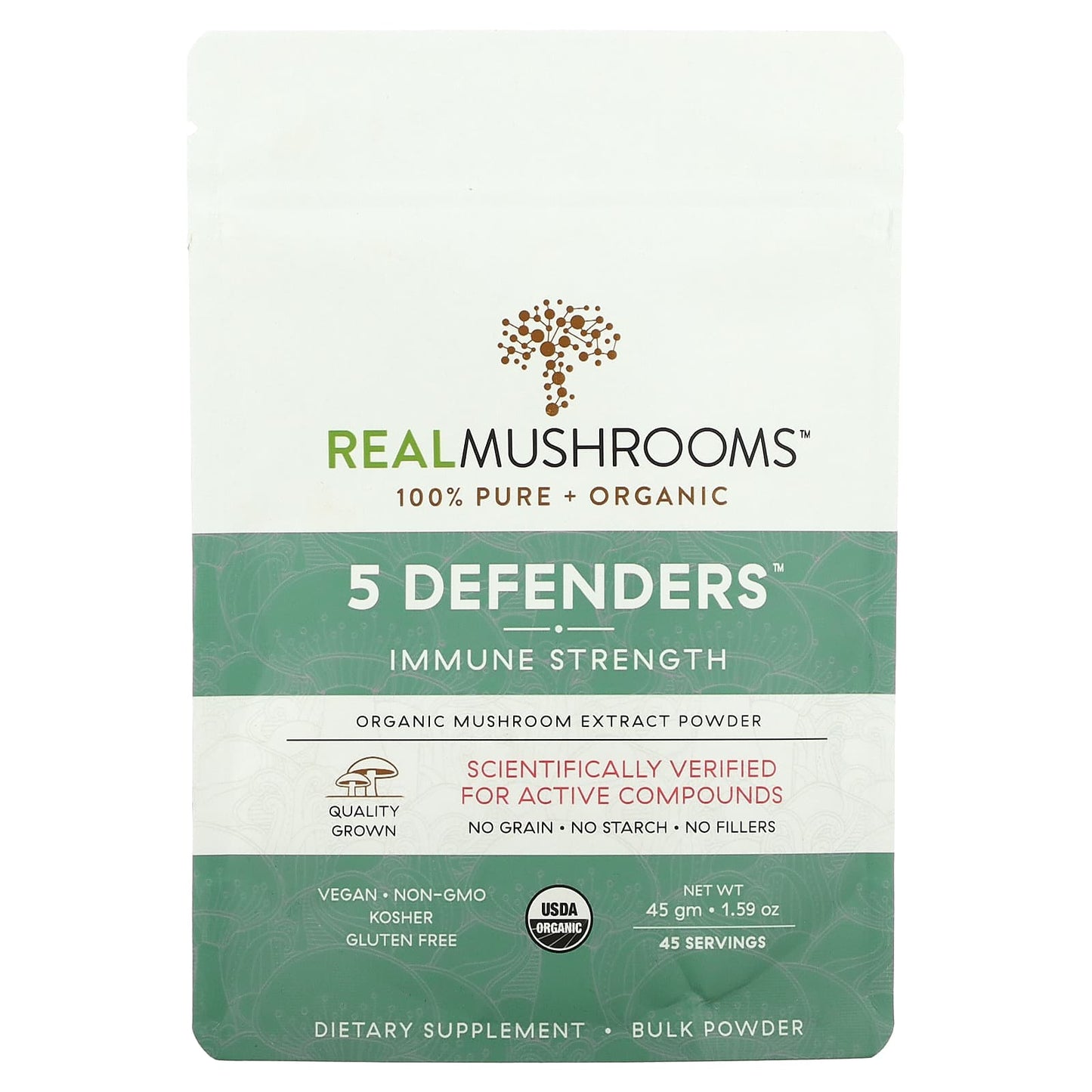 Real Mushrooms-Organic-5 Defenders-Immune Strength-1.59 oz (45 g)