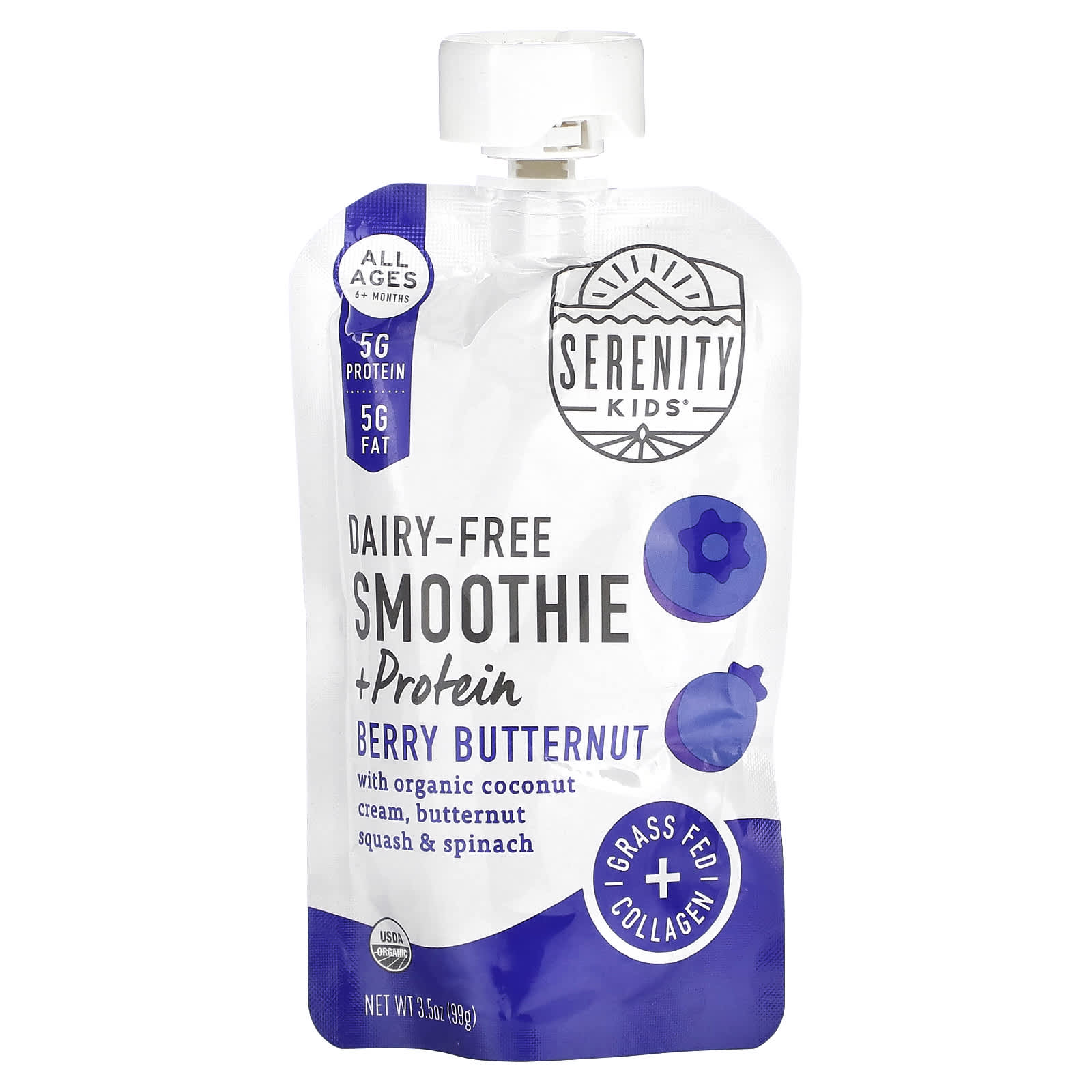 Serenity Kids-Dairy-Free Smoothie + Protein-All Ages 6+ Months-Berry Butternut-3.5 oz (99 g)