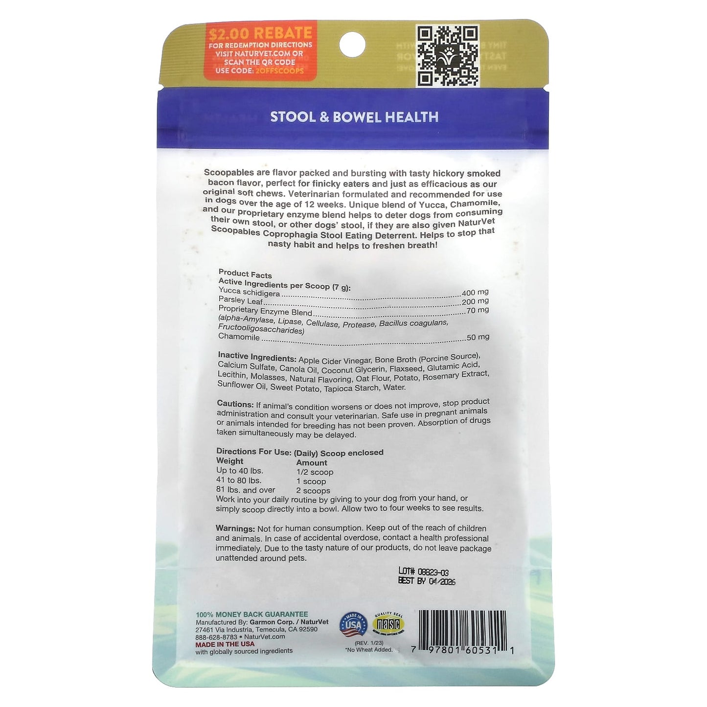 NaturVet, Scoopables, Coprophagia, Stool Eating Deterrent + Breath Aid, For Dogs, Bacon, 11 oz (315 g)