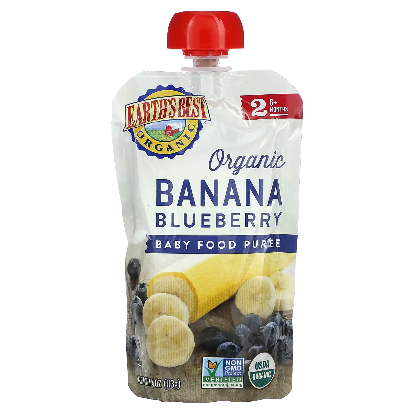 Earth's Best-Organic Baby Food Puree-6+ Months-Banana Blueberry -4 oz (113 g)