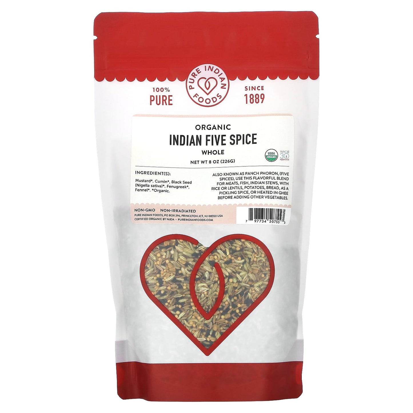 Pure Indian Foods-Organic Indian Five Spice-Whole-8 oz (226 g)