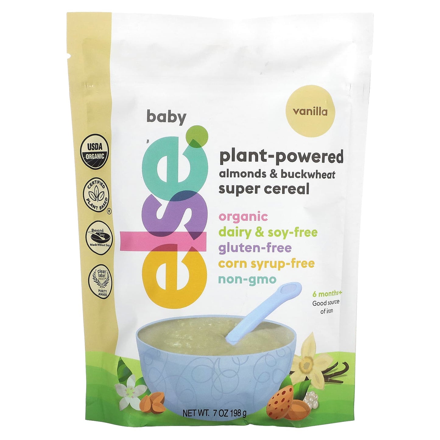 Else-Baby-Plant-Powered Almonds & Buckwheat Super Cereal-6+ Months-Vanilla -7 oz (198 g)