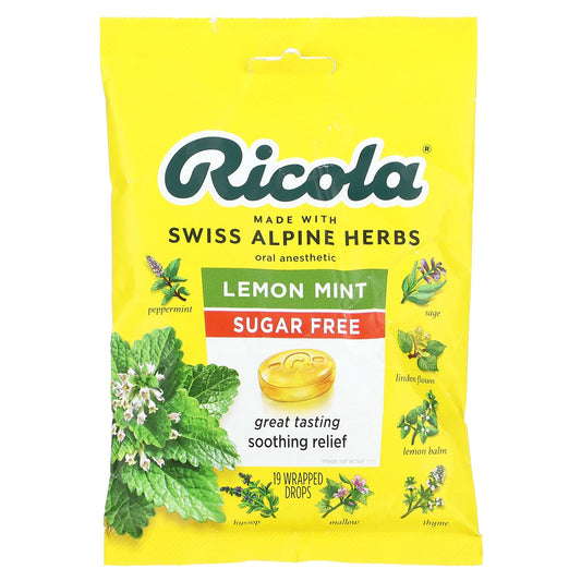 Ricola-Oral Anesthetic-Sugar Free-Lemon Mint-19 Wrapped Drops