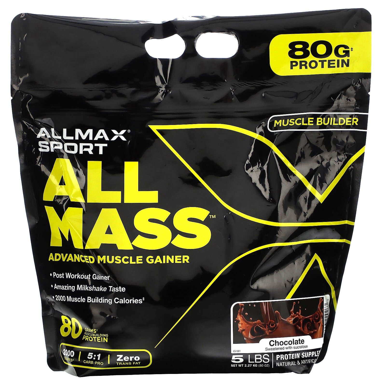 ALLMAX-Sport-All Mass-Advanced Muscle Gainer-Chocolate-5 lbs-2.27 kg (80 oz)