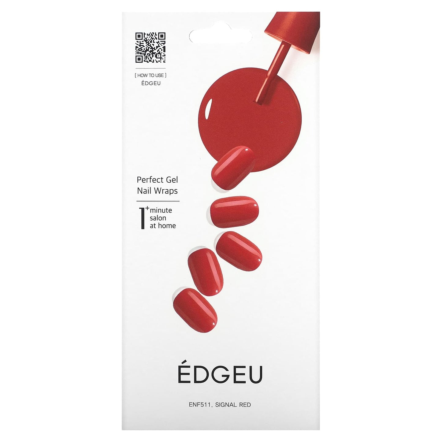 Edgeu-Perfect Gel Nail Wraps-ENF511-Signal Red-16 Piece Strips Set