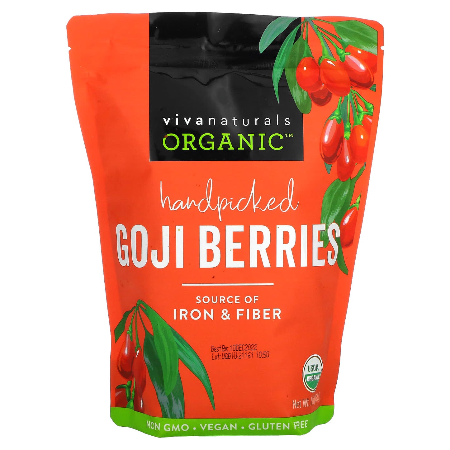 Viva Naturals-Organic Handpicked Goji Berries-1 lb (454 g)