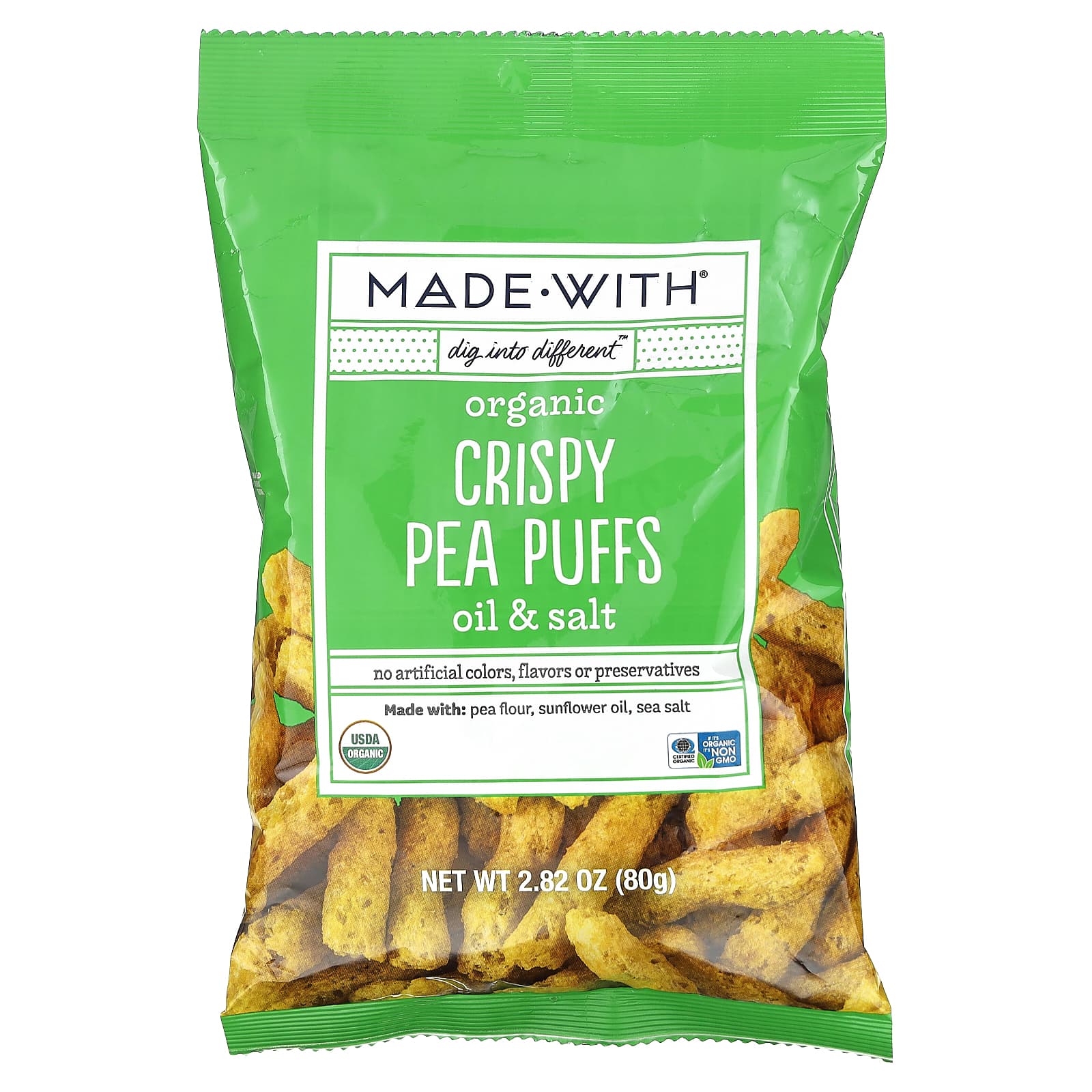 Made With-Organic Crispy Pea Puffs-Oil & Salt-2.82 oz (80 g)