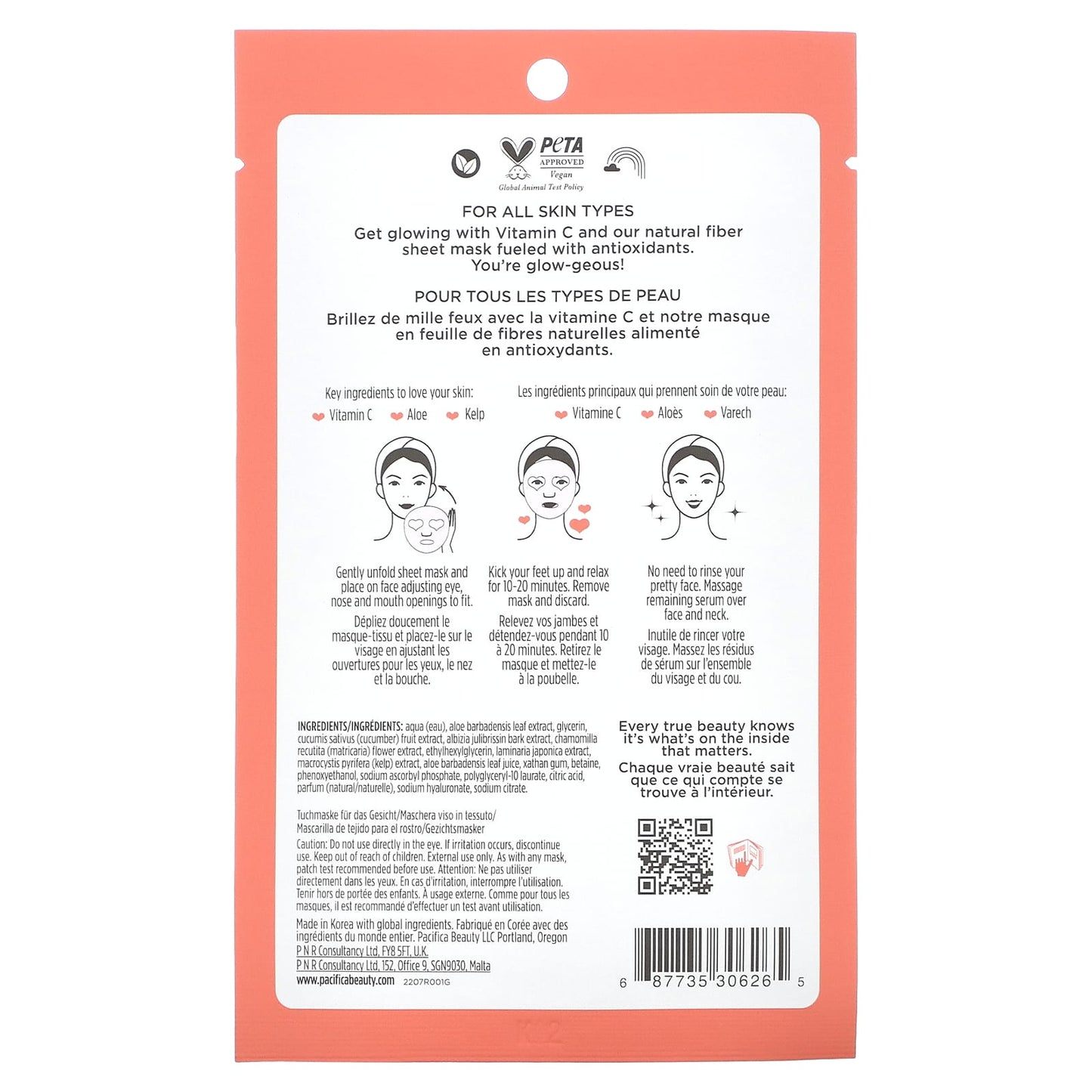 Pacifica, Glow Baby, Brightening Beauty Facial Mask, 1 Sheet Mask, 0.6 fl oz (18 ml)