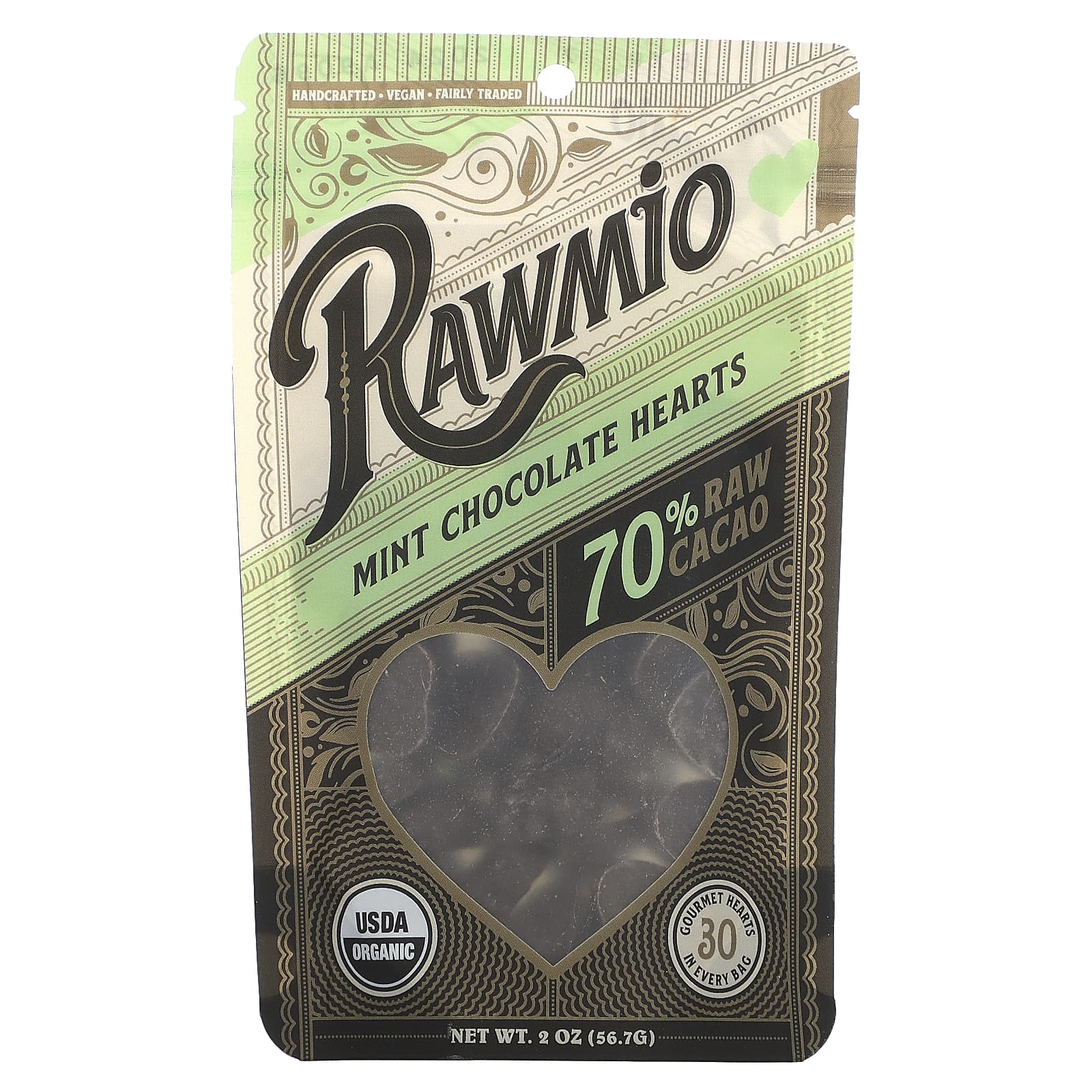 Rawmio-Mint Chocolate Hearts-70% Raw Cacao-2 oz (56.7 g)