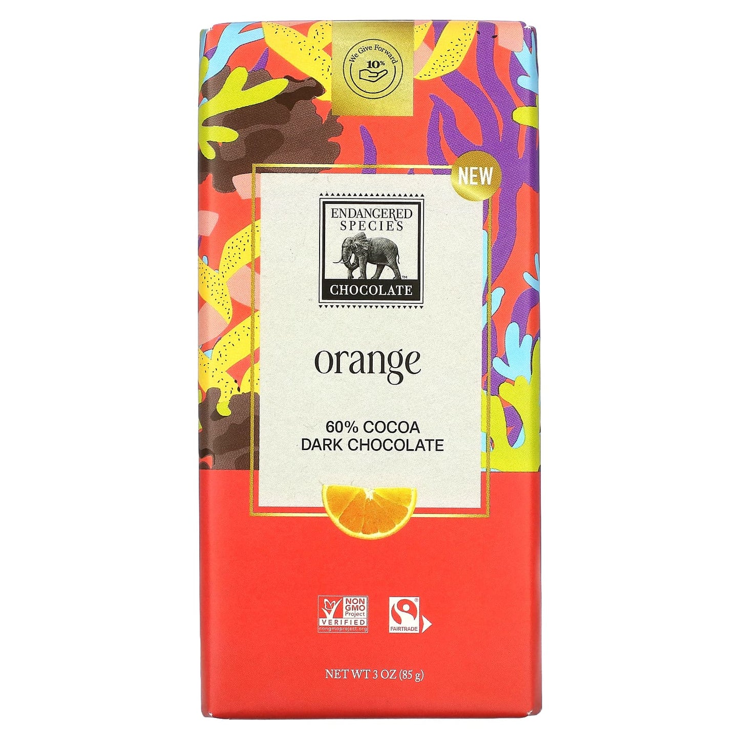 Endangered Species Chocolate-Dark Chocolate Bar-Orange-60% Cocoa-3 oz (85 g)