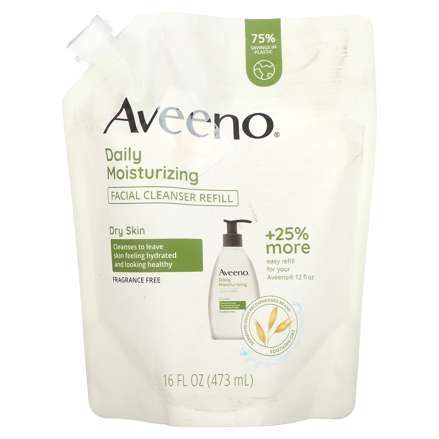 Aveeno-Daily Moisturizing-Facial Cleanser Refill-Dry Skin-Fragrance Free-16 fl oz. (473 ml)