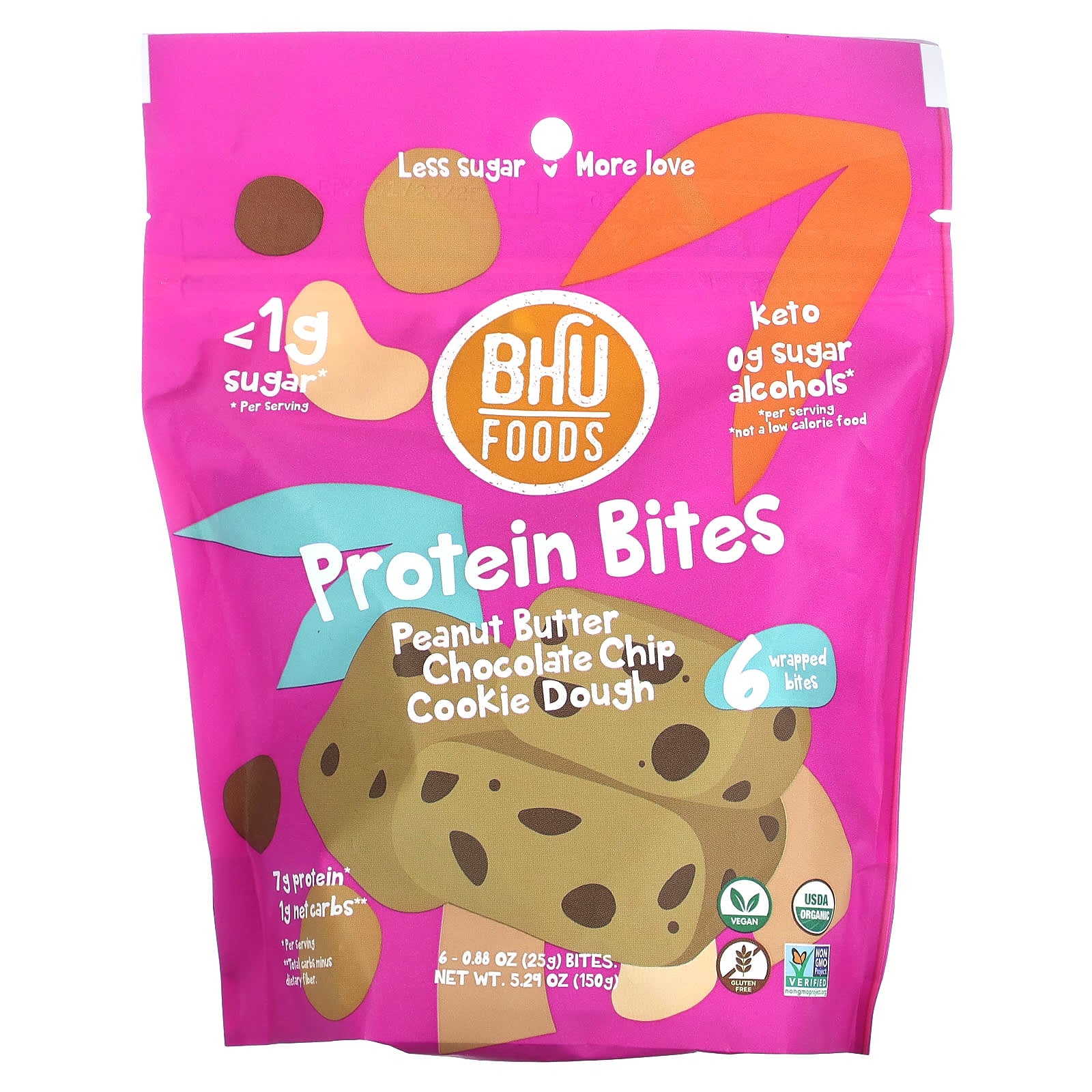 BHU Foods-Protein Bites-Peanut Butter-Chocolate Chip Cookie Dough-6 Bites-0.88 oz (25 g) Each