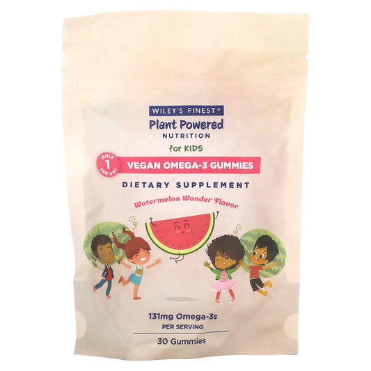 Wiley's Finest-Plant Powered Nutrition-Vegan Omega-3 Gummies-For Kids-Watermelon Wonder-131 mg-30 Gummies