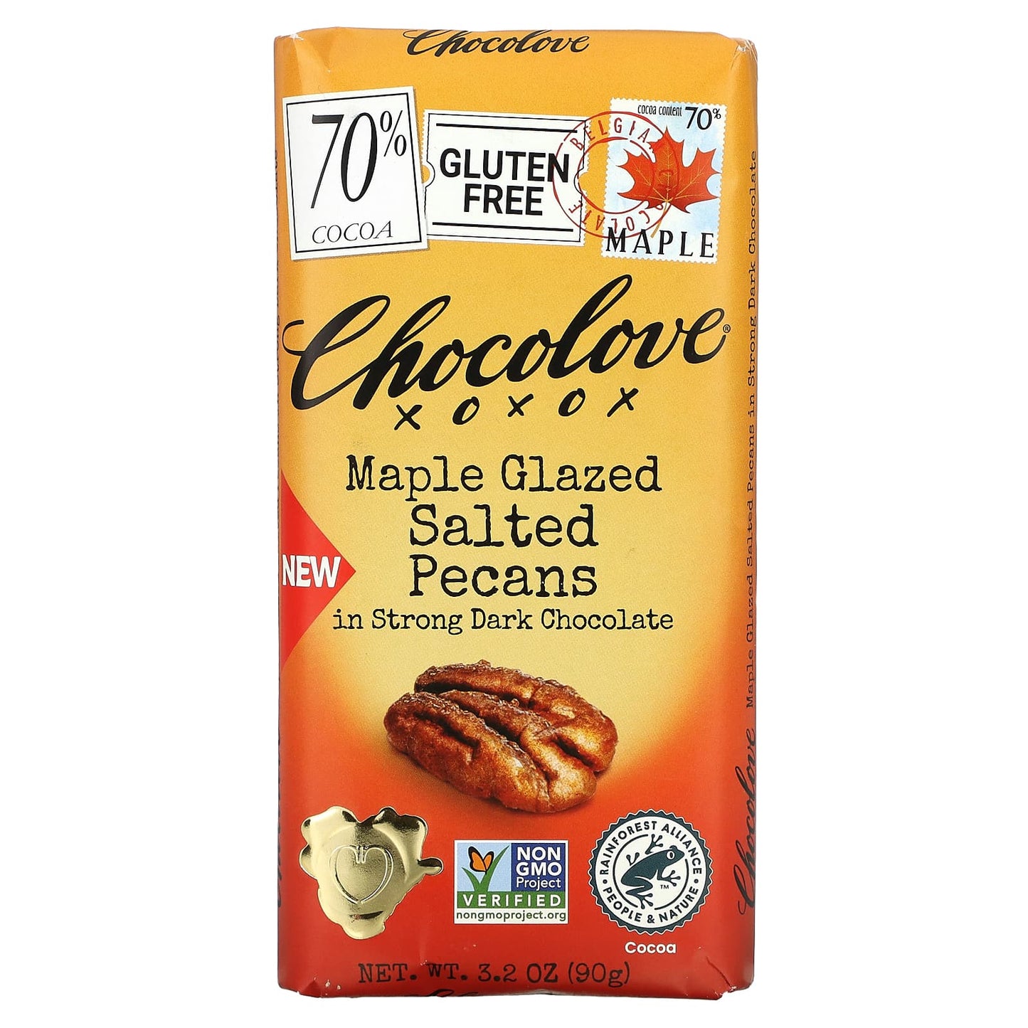 Chocolove-Maple Glazed Salted Pecans in Strong Dark Chocolate-70% Cocoa-3.2 oz (90 g)