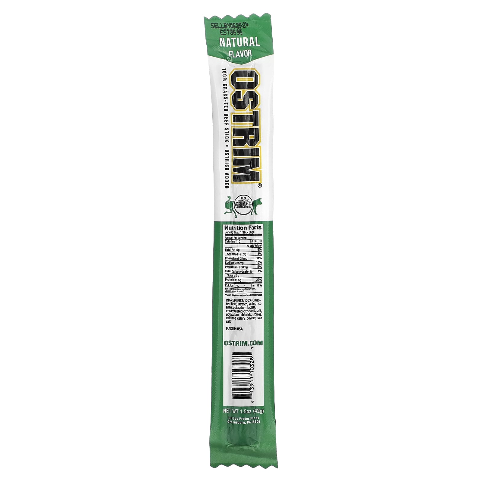 Ostrim-Beef and Ostrich Snack Stick-Natural Flavor-1 Stick-1.5 oz (42 g)