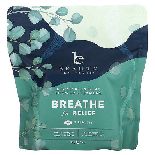 Beauty By Earth-Breathe for Relief Shower Steamers-Eucalyptus Mint-7 Tablets