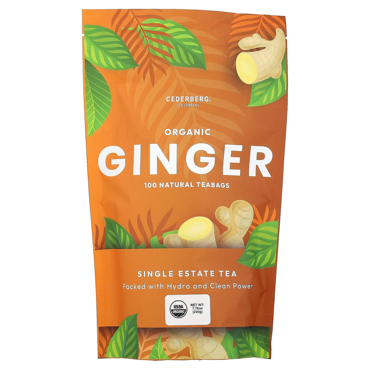 Cederberg Tea Co-Organic Ginger-Caffeine Free-100 Natural Tea Bags-7.76 oz (220 g)