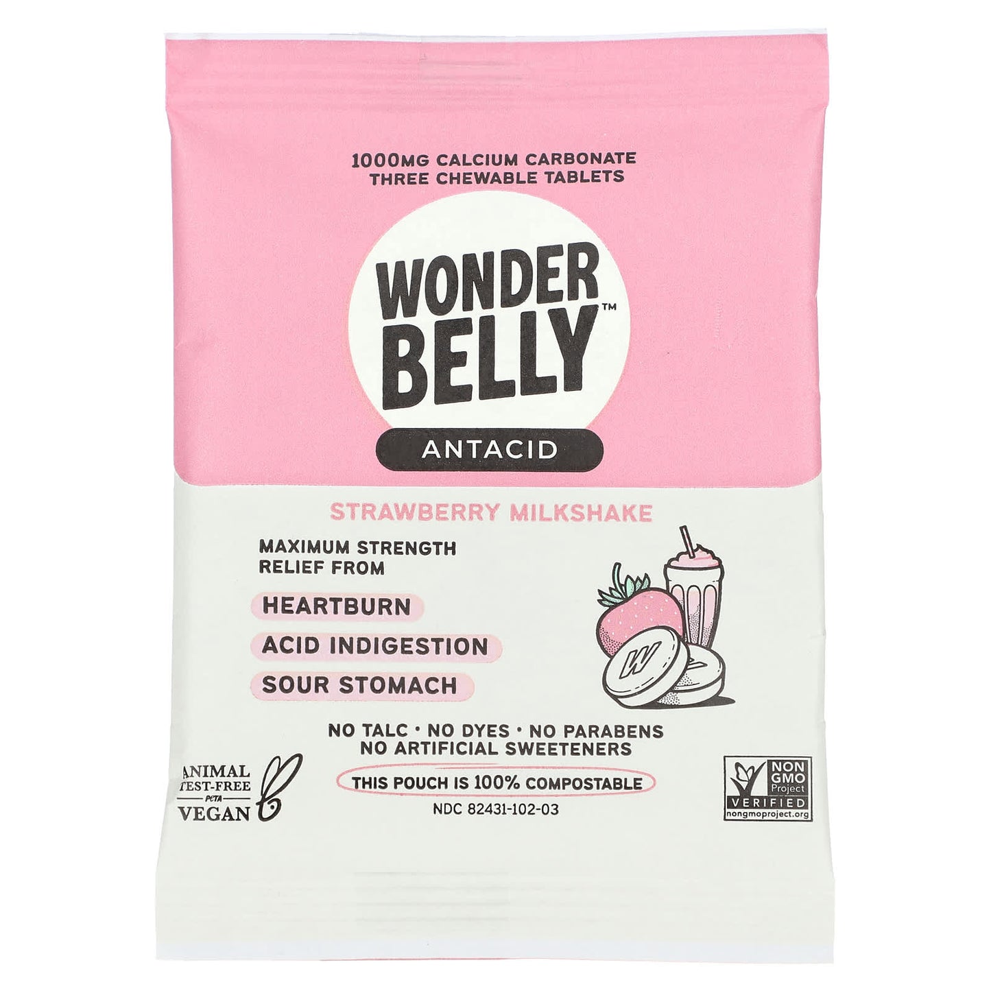 Wonderbelly-Antacid-Strawberry Milkshake-3 Chewable Tablets