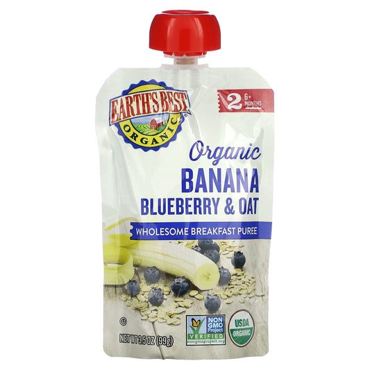 Earth's Best-Organic Wholesome Breakfast Puree-6+ Months-Banana Blueberry & Oat-3.5 oz (99 g)