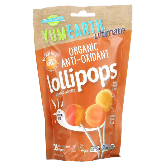 YumEarth-Ultimate-Organic Anti-Oxidant Lollipops-Mango-Orange- Lemon-15 Lollipops-3.3 oz (93 g)