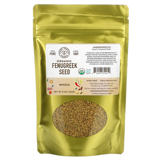 Pure Indian Foods-Organic Fenugreek Seed-Whole-8 oz (226 g)