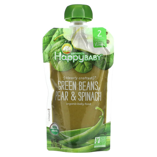 Happy Family Organics-Happy Baby-Clearly Crafted-6+ Months-Green Beans-Pear & Spinach-4 oz (113 g)