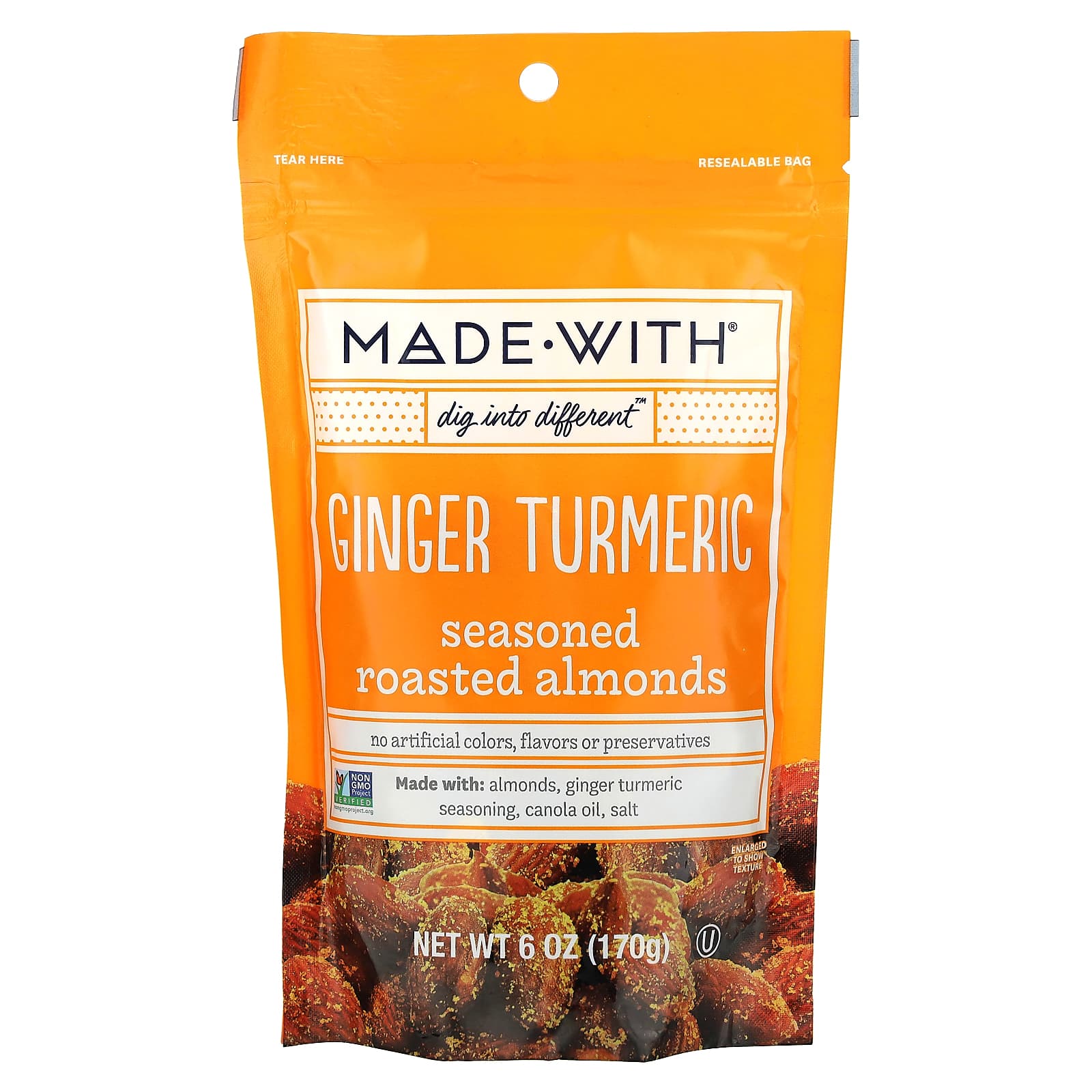 Made With-Seasoned Roasted Almonds-Ginger Turmeric -6 oz (170 g)