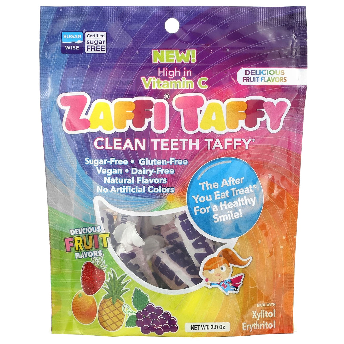 Zollipops-Zaffi Taffy-Clean Teeth Taffy-Delicious Fruit Flavors-3 oz