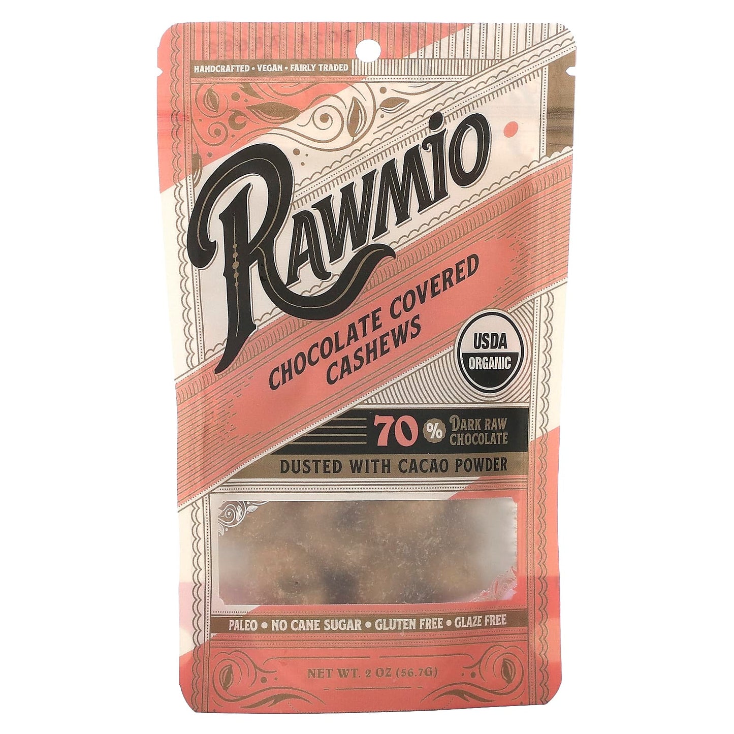 Rawmio-Chocolate Covered Cashews-70% Dark Raw Chocolate-2 oz (56.7 g)