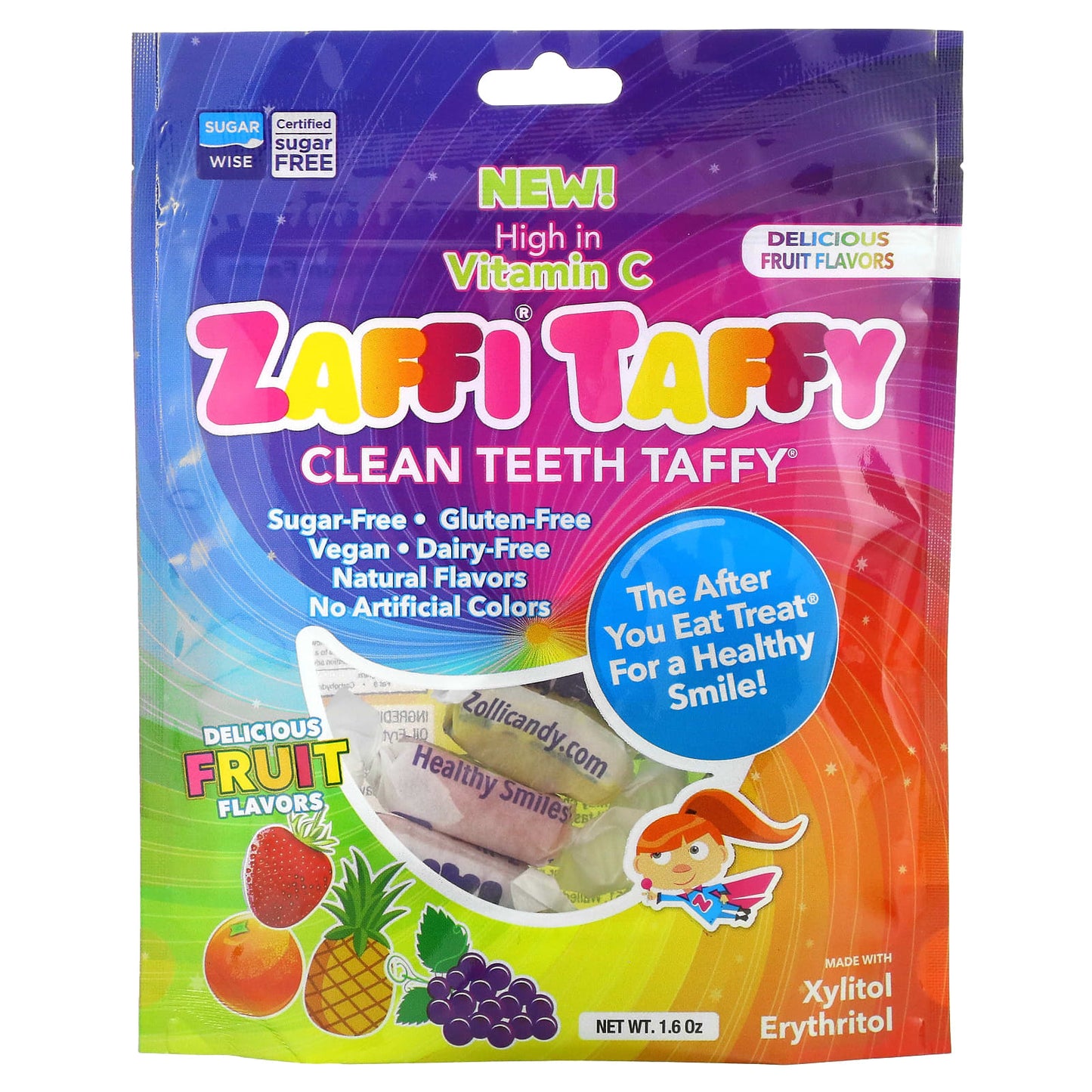 Zollipops-Zaffi Taffy-Clean Teeth Taffy-Delicious Fruit Flavors-1.6 oz