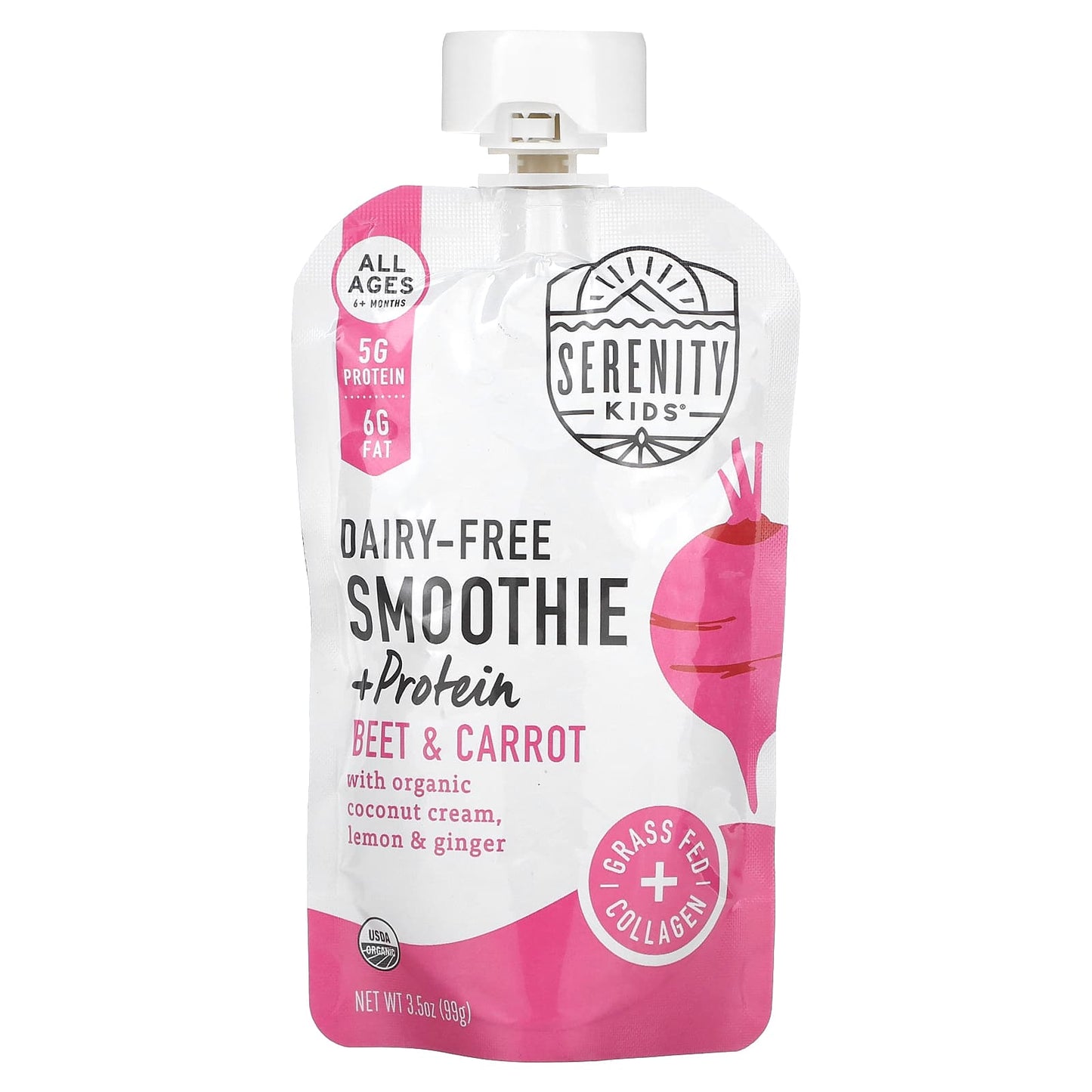 Serenity Kids-Dairy-Free Smoothie + Protein-All Ages 6+ Months-Beet & Carrot-3.5 oz (99 g)