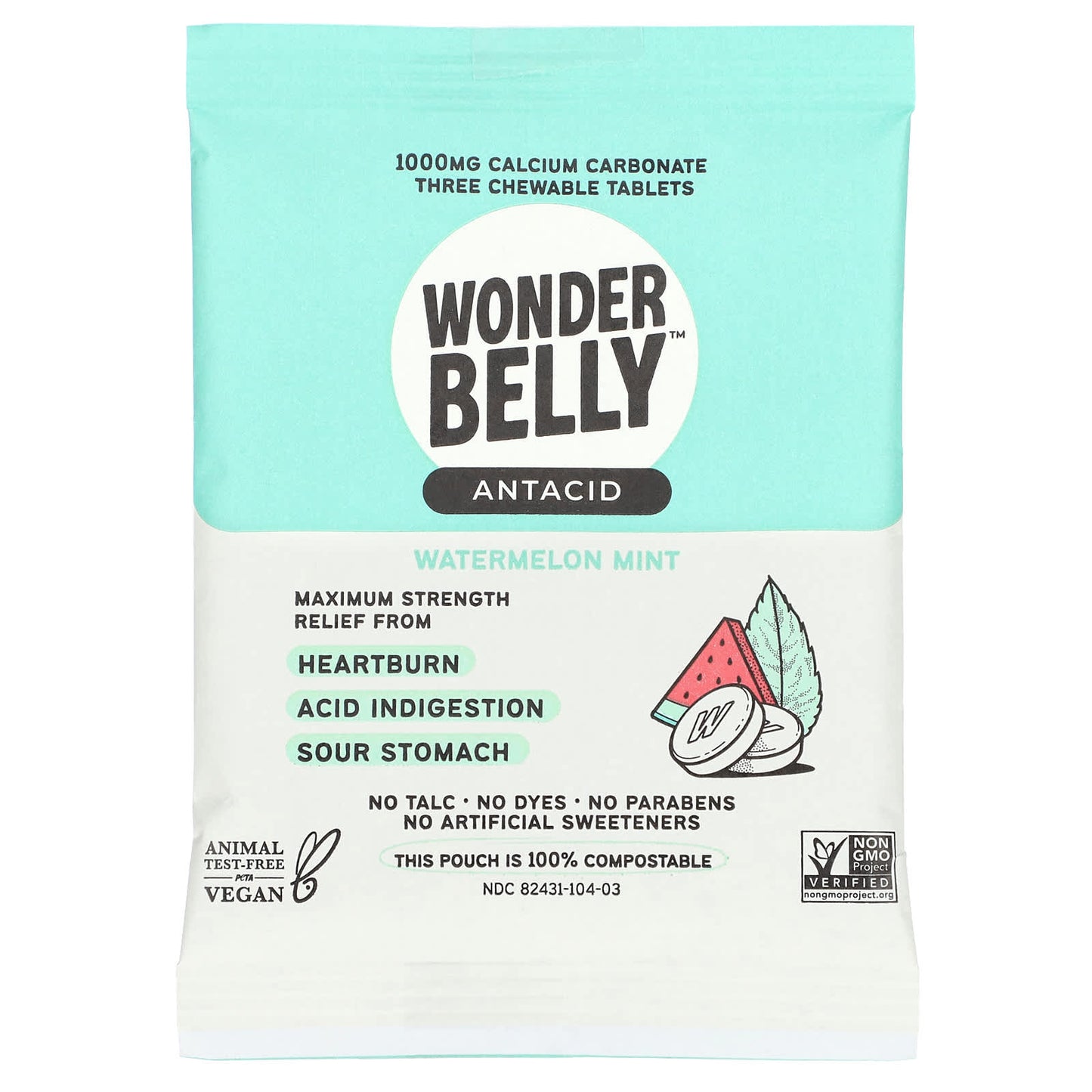 Wonderbelly-Antacid-Watermelon Mint-3 Chewable Tablets