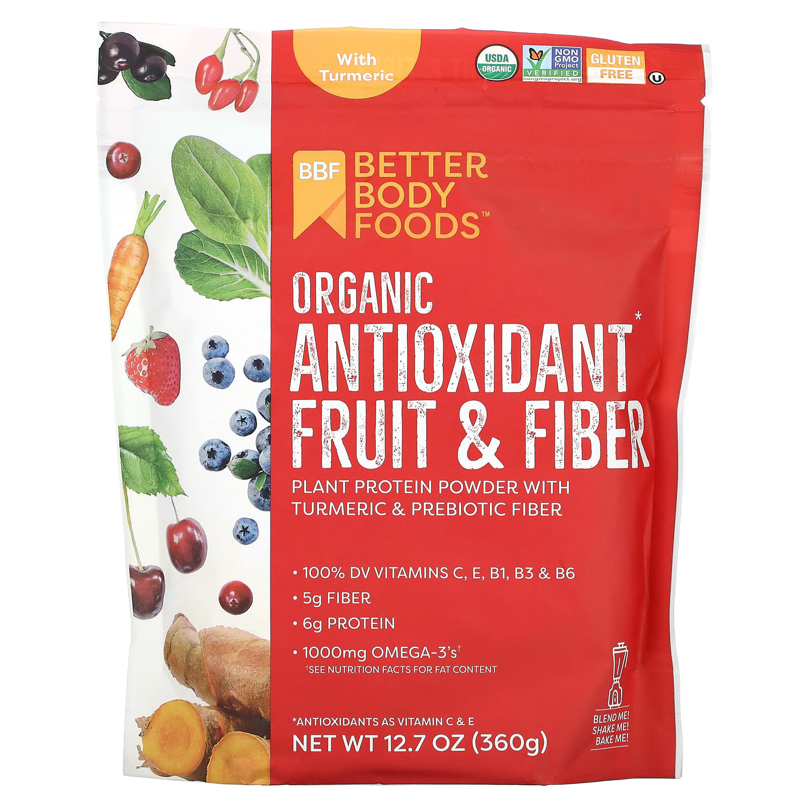 BetterBody Foods-Organic Antioxidant Fruit & Fiber with Turmeric-12.7 oz (360 g)