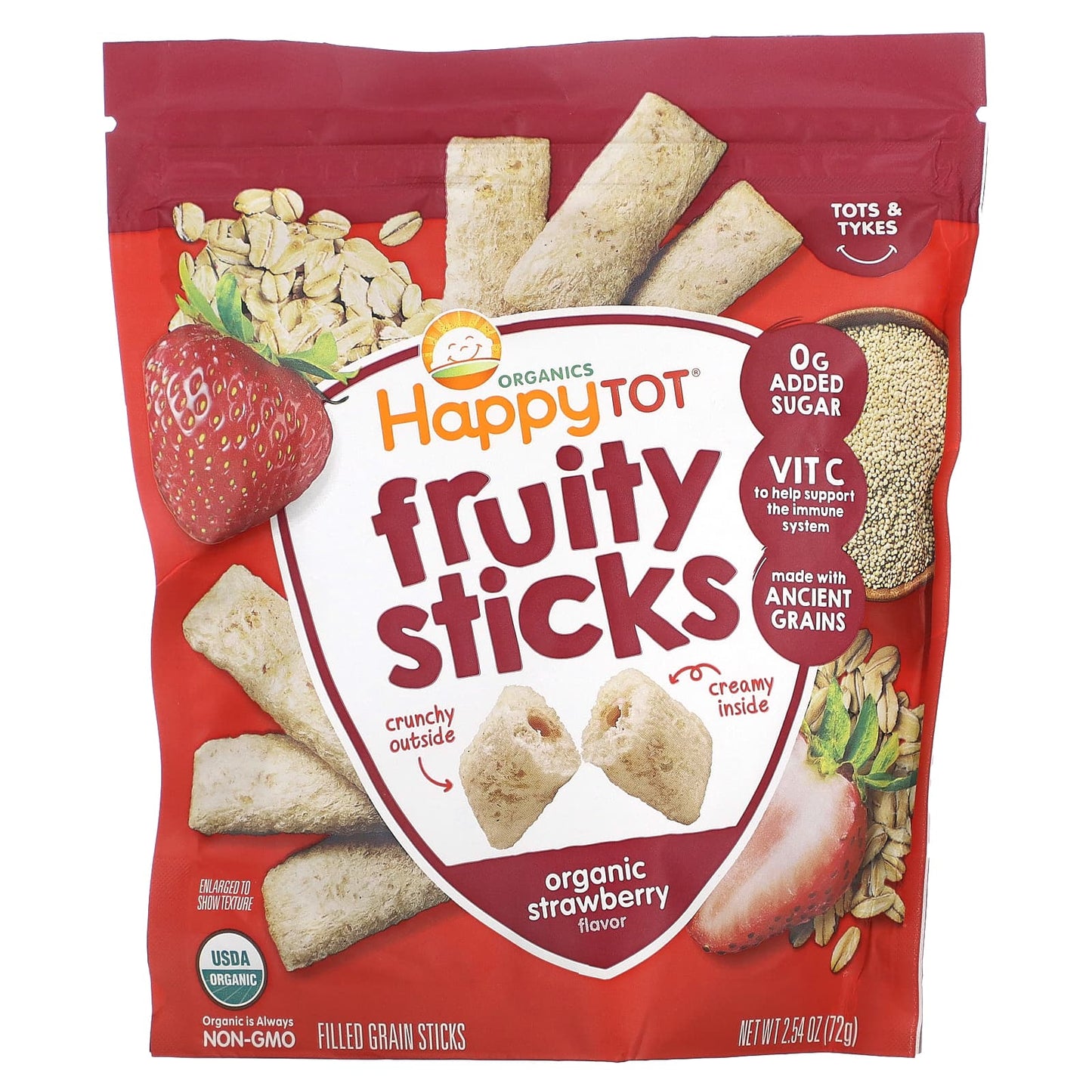 Happy Family Organics-Happy Tot-Fruity Sticks-Organic Strawberry-2.54 oz (72 g)