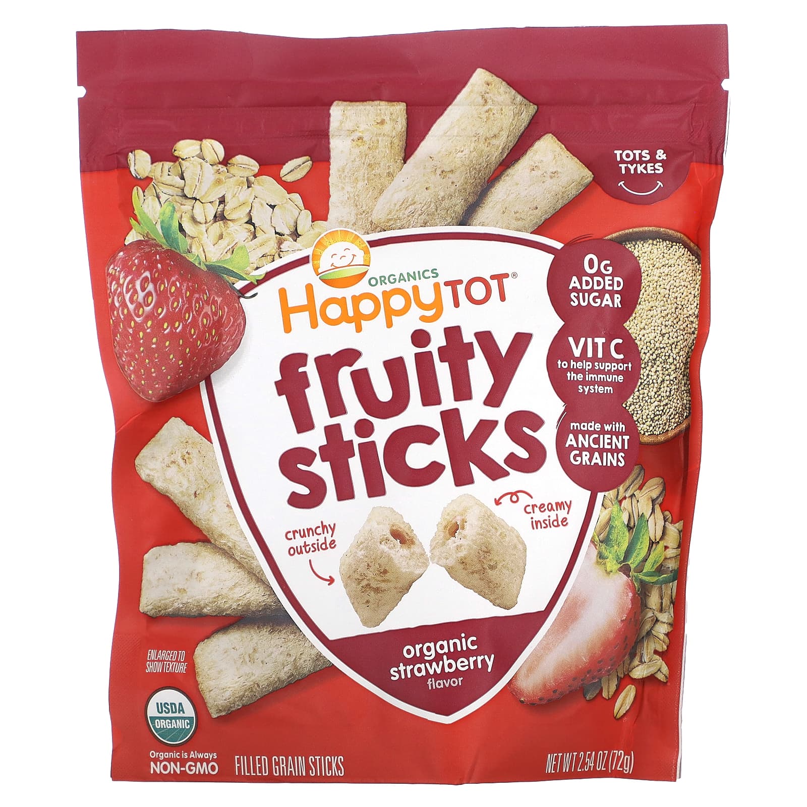 Happy Family Organics-Happy Tot-Fruity Sticks-Organic Strawberry-2.54 oz (72 g)