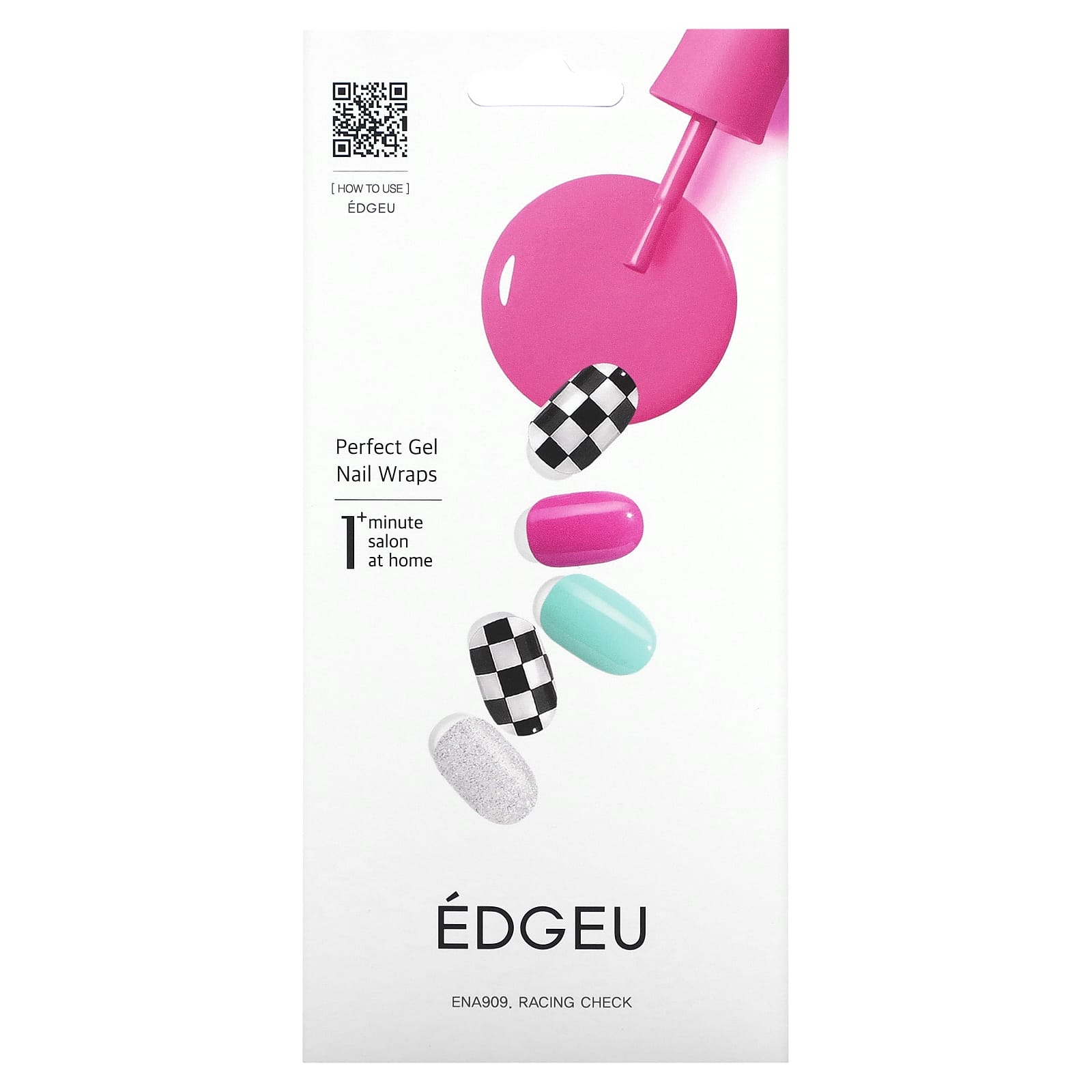 Edgeu-Perfect Gel Nail Wraps-ENA909-Racing Check-16 Piece Strips Set