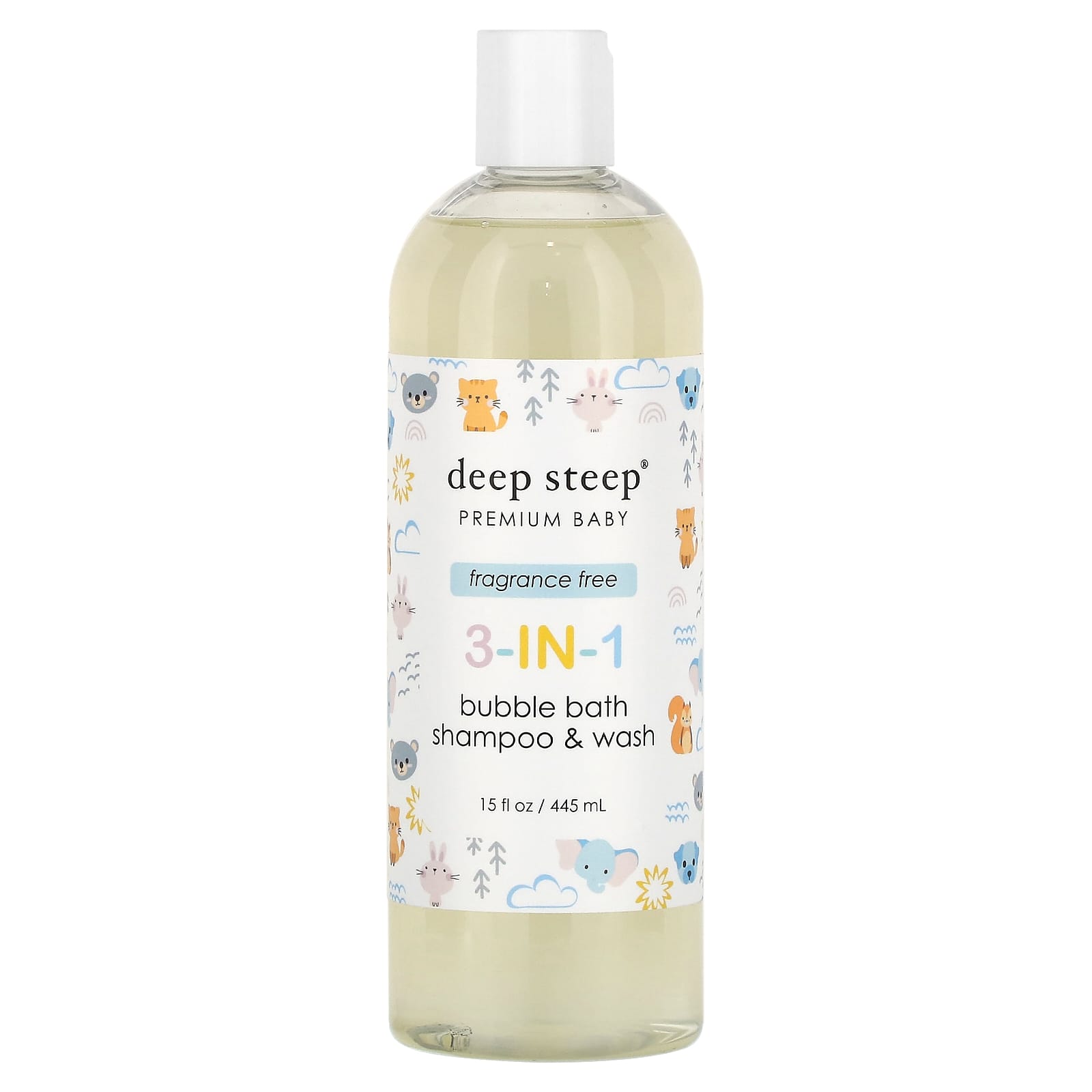 Deep Steep-Premium Baby-3-in-1 Bubble Bath-Shampoo & Wash-Fragrance Free-15 fl oz (445 ml)