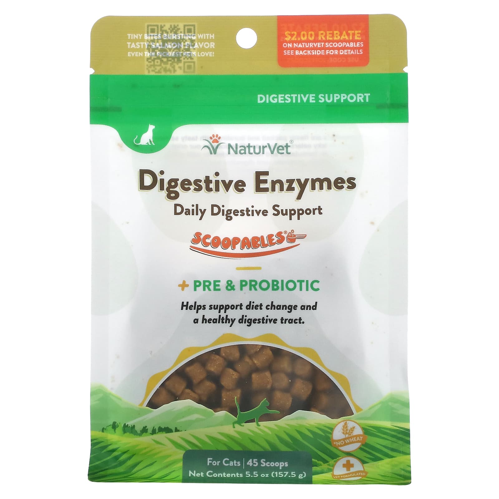 NaturVet-Scoopables-Digestive Enzymes + Pre & Probiotic-For Cats-Salmon-5.5 oz (157.5 g)