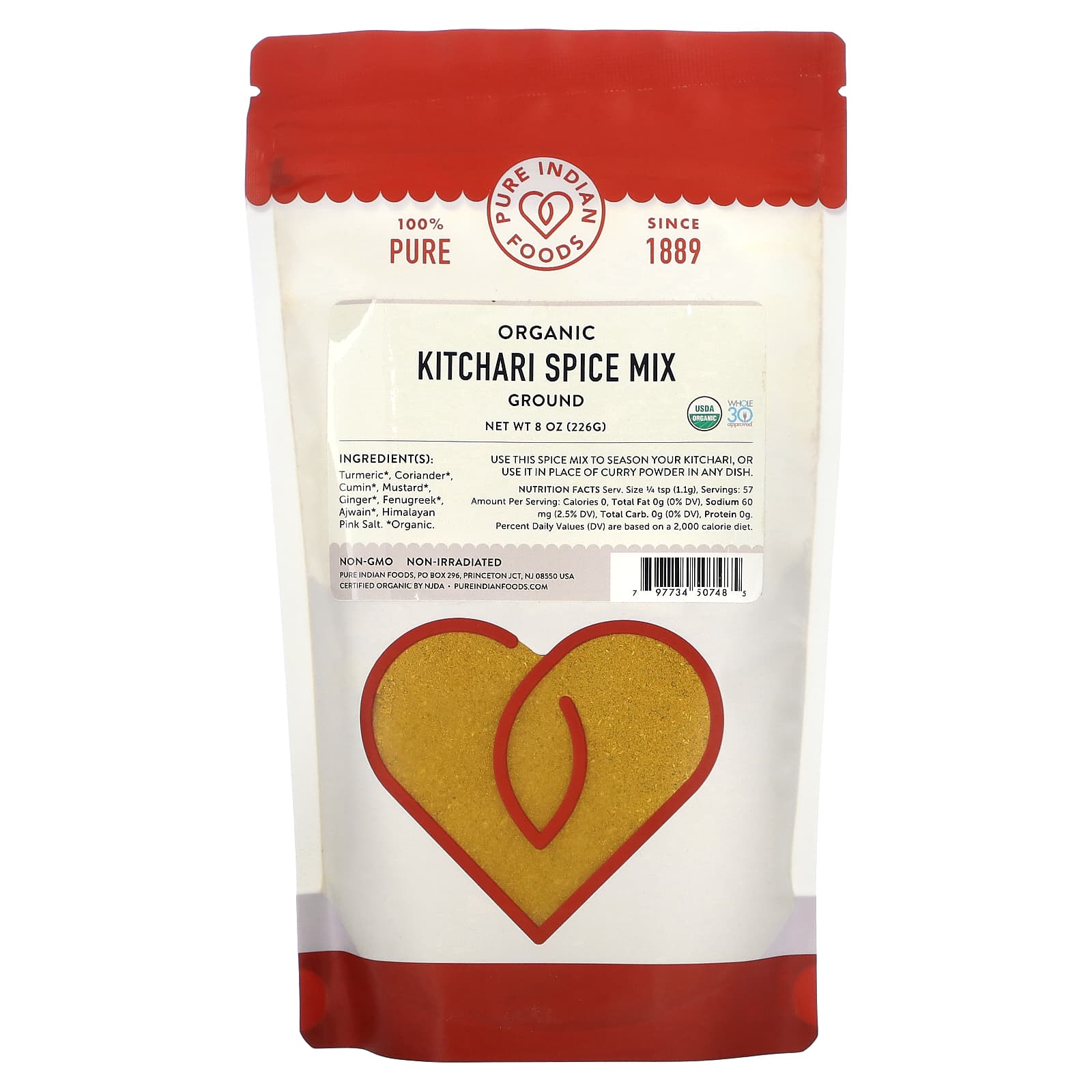 Pure Indian Foods-Organic Kitchari Spice Mix-Ground-8 oz (226 g)