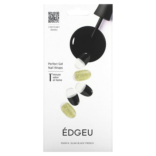 Edgeu-Perfect Gel Nail Wraps-ENA914-Glam Black French-16 Piece Strips Set